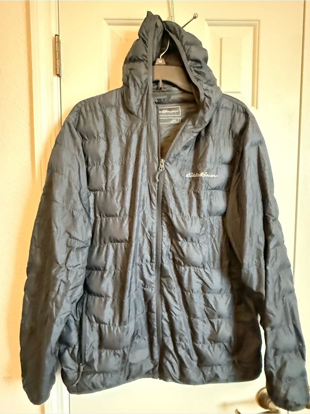 Eddie Bauer Men's Dark Gray Packable Puffer Jacket with Hood